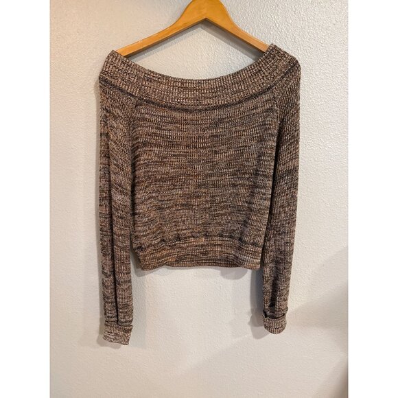 Free People Off-Shoulder Sugar Rush Sweater Brown/Black L Boho Winter - Picture 7 of 8